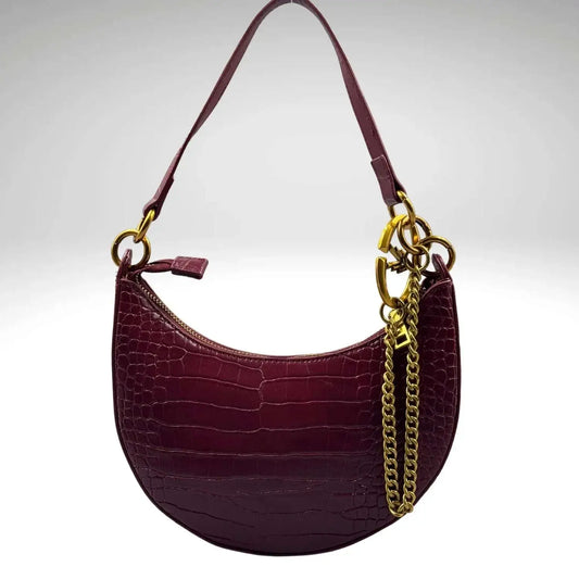 Half Moon Embossed Vegan Purse with Gold Chain and Logo