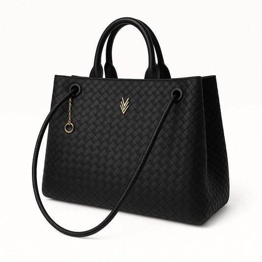 Dual Strap Woven Vegan Leather Tote. Emma Large Capacity Work Tote - VAGOSHOPS