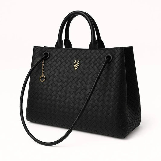 Dual Strap Woven Vegan Leather Tote. Emma Large Capacity Work Tote - VAGOSHOPS