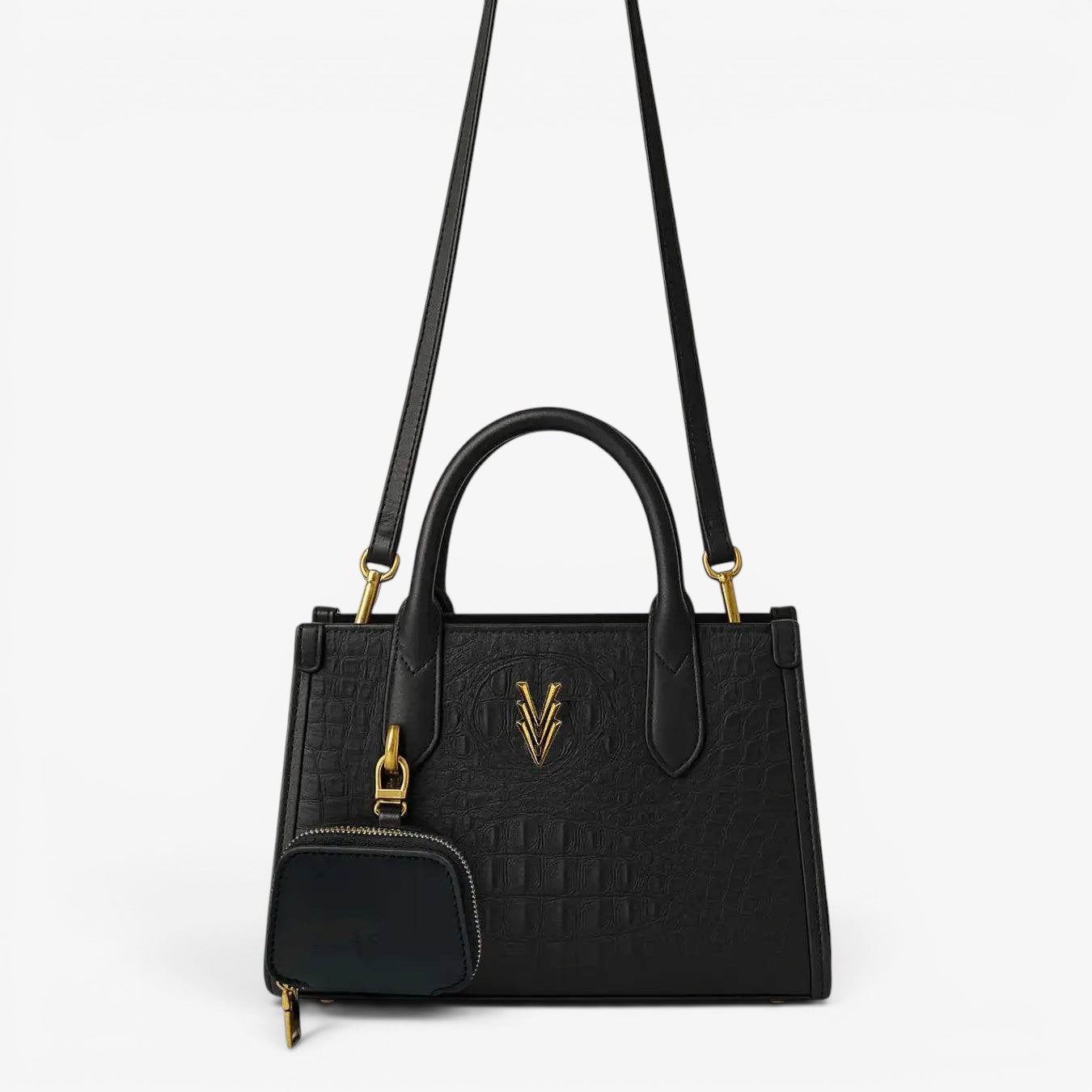 Embossed Small Vegan Crossbody Purse with Dual Strap and Logo - VAGOSHOPS