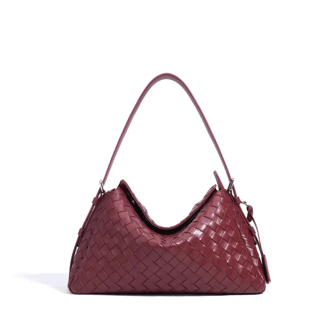 Kaily Leather Woven Purse with Adjustable Strap and Woven Pattern