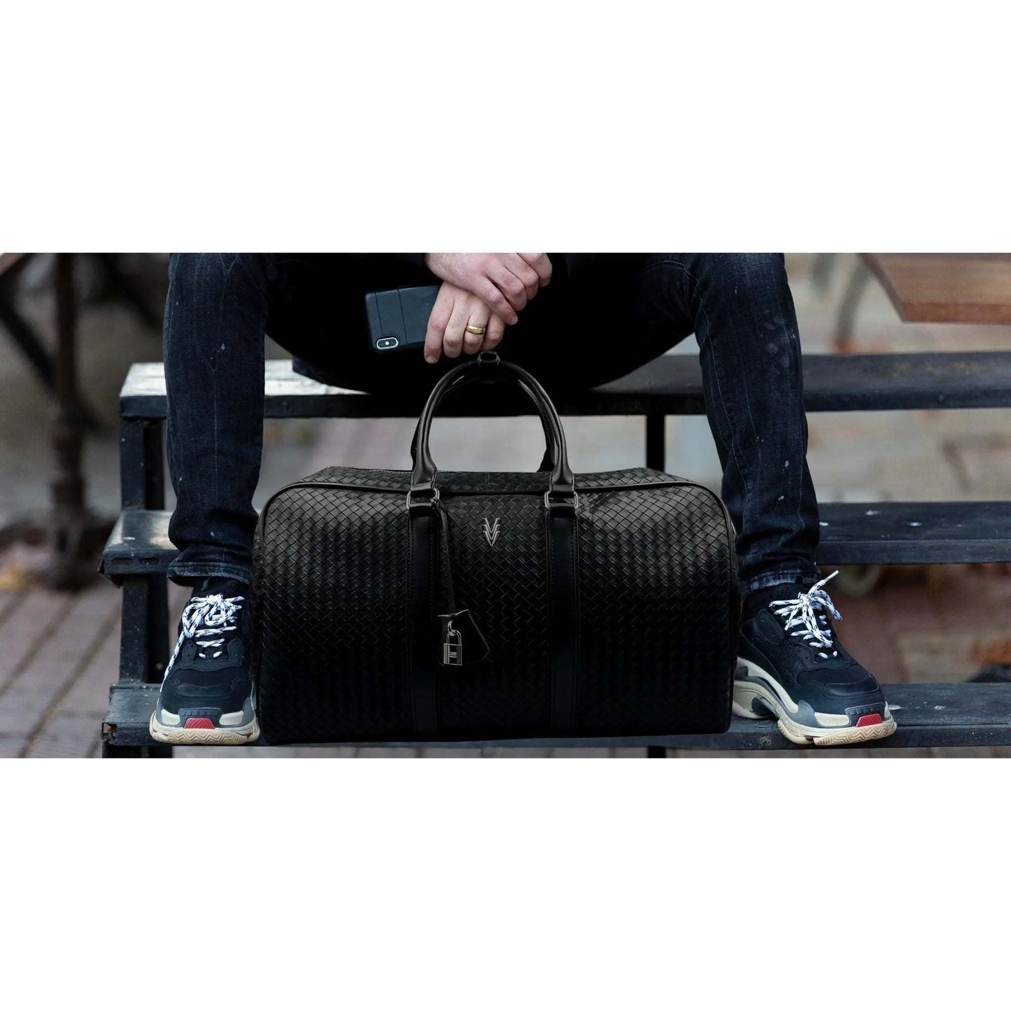 Rocco Weekend Duffle with Embossed Woven Texture in Vegan Leather - VAGOSHOPS