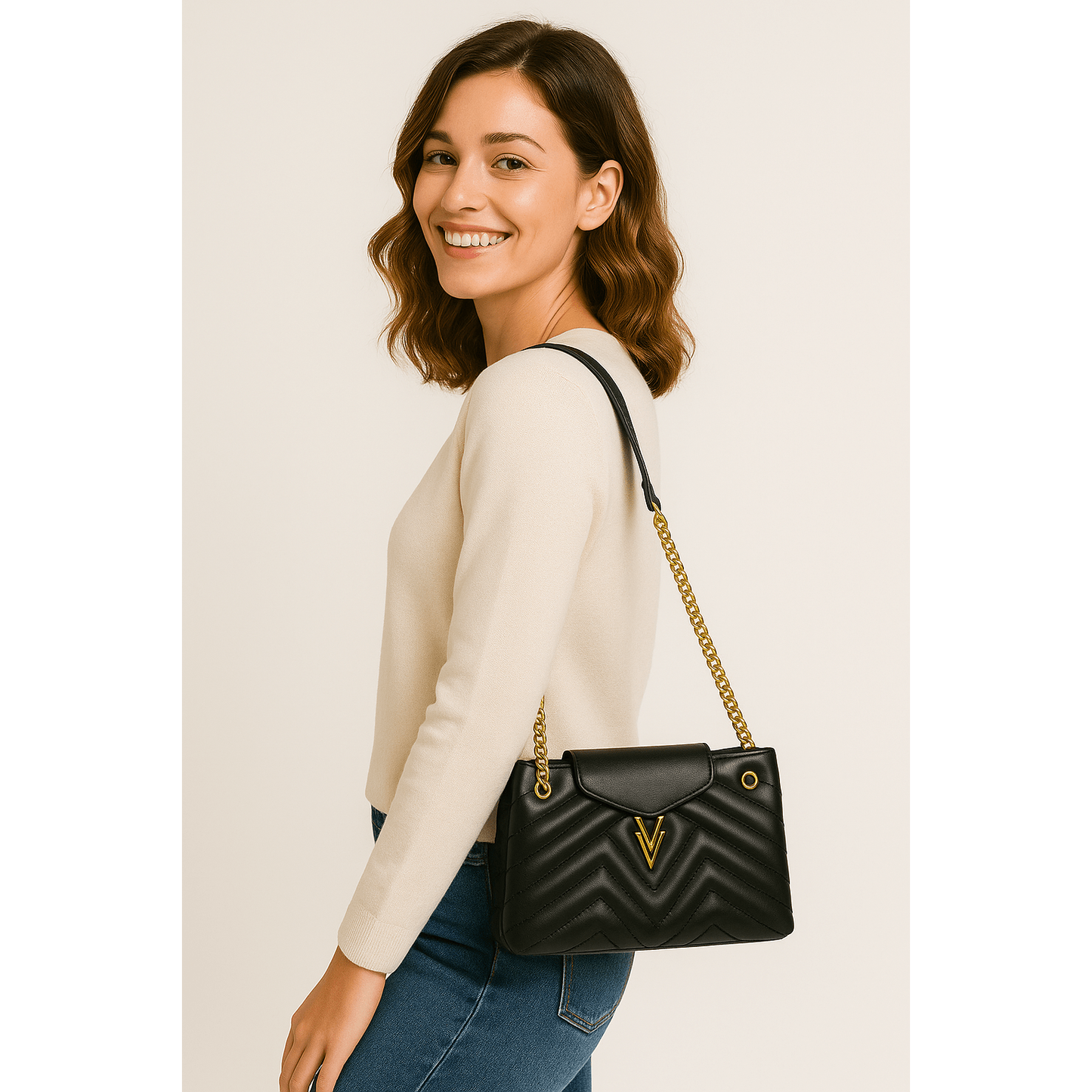 Tilly Medium Quilted Purse Black made from Vegan Leather - VAGOSHOPS