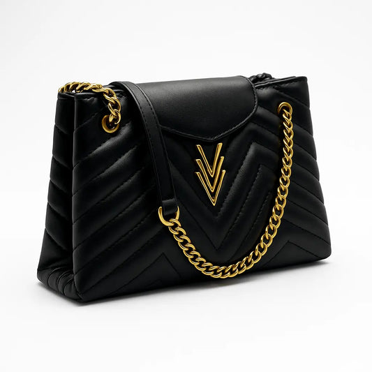 Tilly Medium Quilted Purse Black made from Vegan Leather - VAGOSHOPS