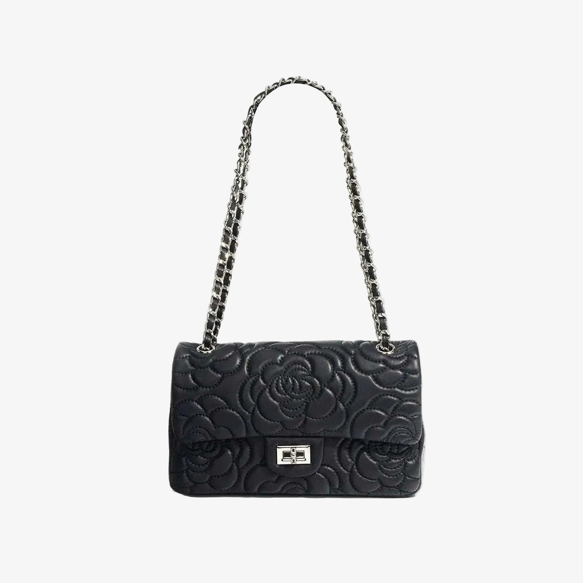 VAGOSHOPS Chiara black quilted leather bag with a silver chain strap and polished silver-tone hardware.