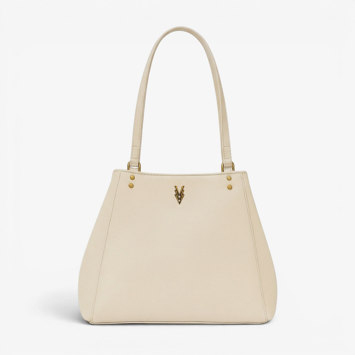 VAGOSHOPS Mari cream pebble-embossed vegan leather shoulder purse with dual straps and gold-tone logo.