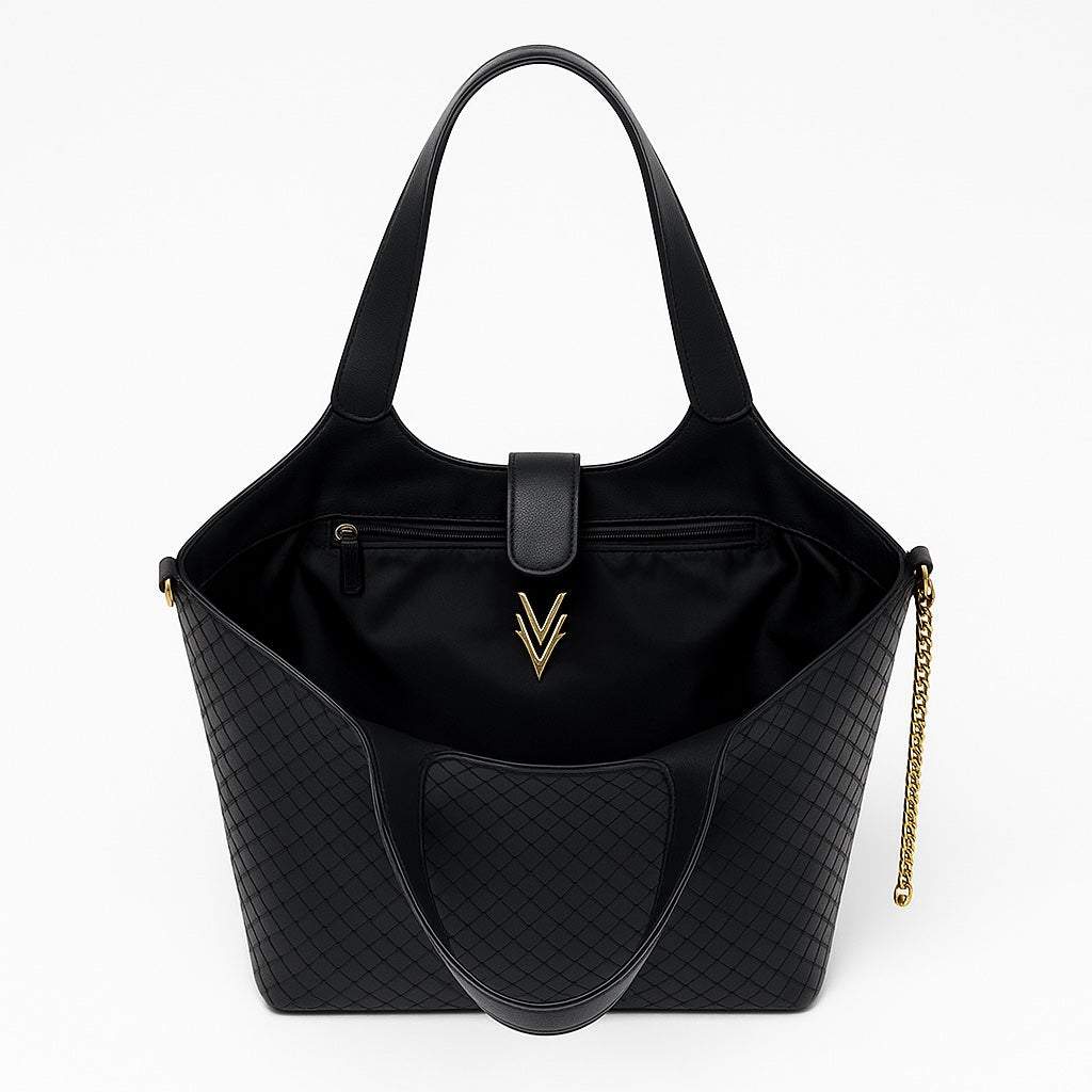 Woven Large Vegan Tote with Key Chain and Inside Pockets - VAGOSHOPS