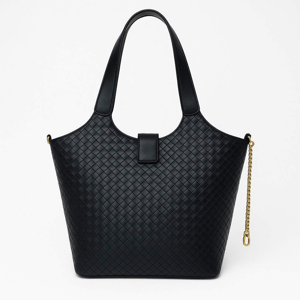 Woven Large Vegan Tote with Key Chain and Inside Pockets - VAGOSHOPS