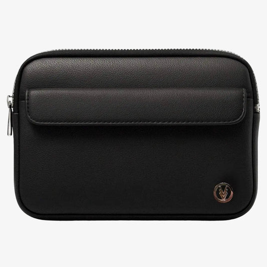 Black leather pouch with a brand logo on a white background