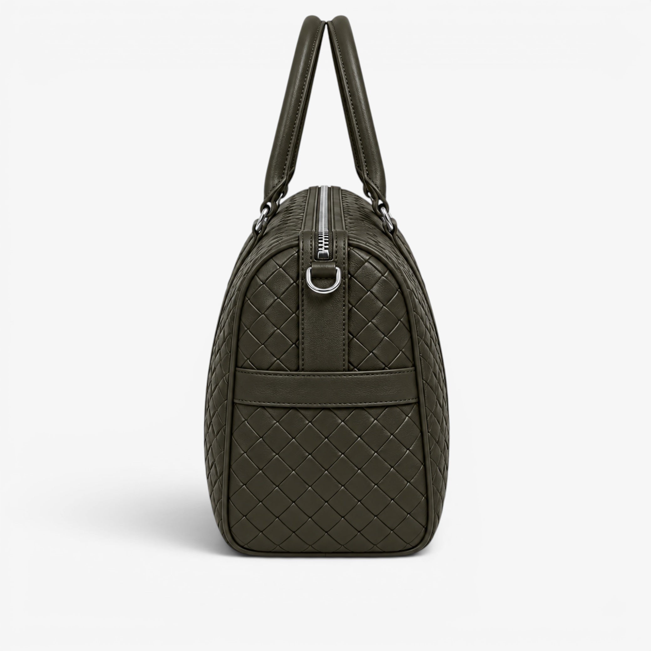 Quilted green handbag on a white background
