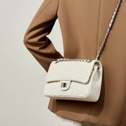 Chiara Quilted Bag with Silver Chain and Inside Pockets