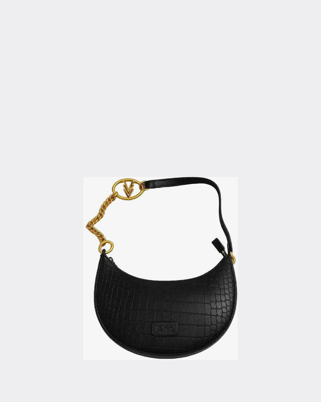 Half Moon Embossed Vegan Purse with Gold Chain and Logo
