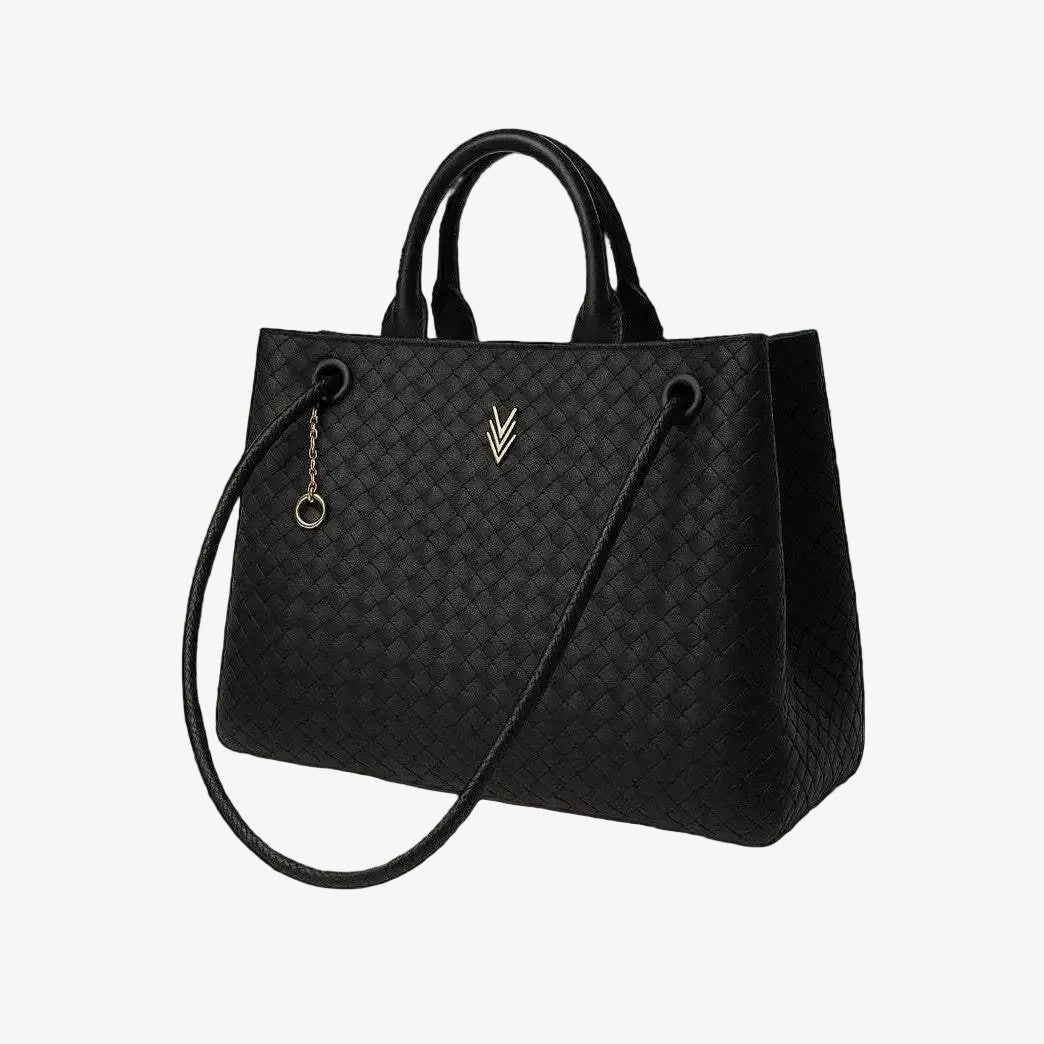 Dual Strap Woven Vegan Leather Tote. Emma Large Capacity Work Tote - VAGOSHOPS
