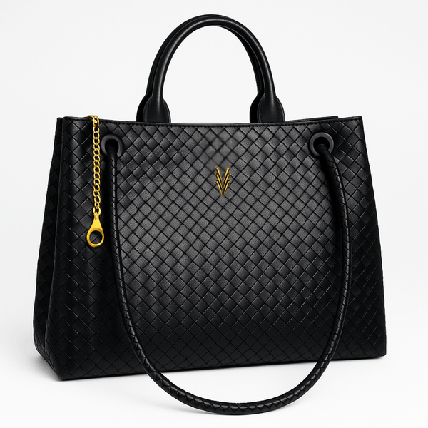 Dual Strap Woven Vegan Leather Tote. Emma Large Capacity Work Tote - VAGOSHOPS