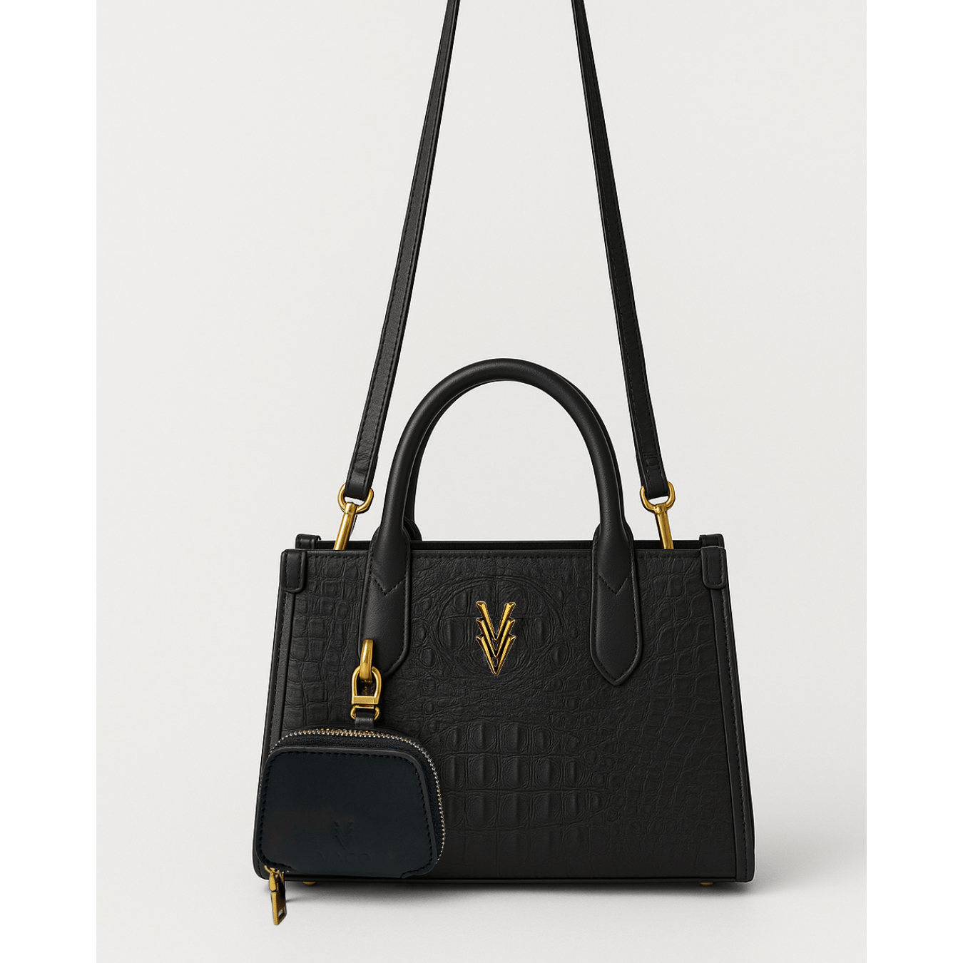 Embossed Small Vegan Crossbody Purse with Dual Strap and Logo - VAGOSHOPS