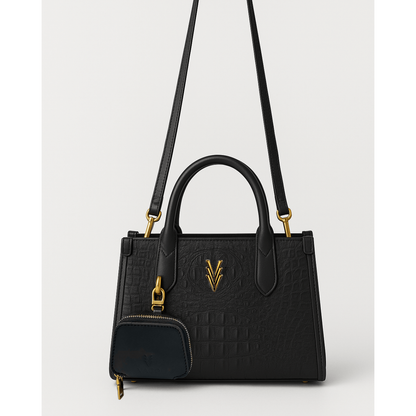 Embossed Small Vegan Crossbody Purse with Dual Strap and Logo - VAGOSHOPS