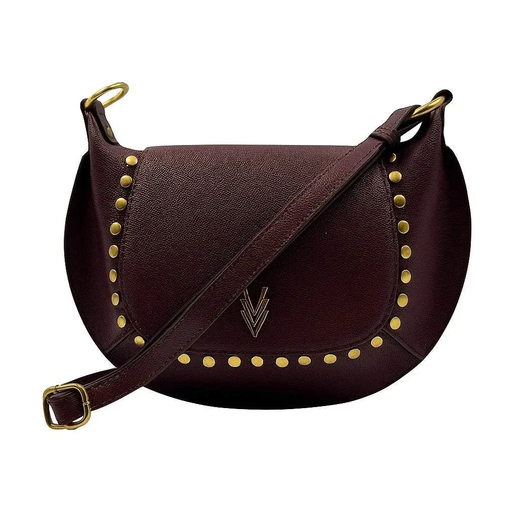Satchel Purse with Studs and Adjustable Strap with Flap Closure - VAGOSHOPS