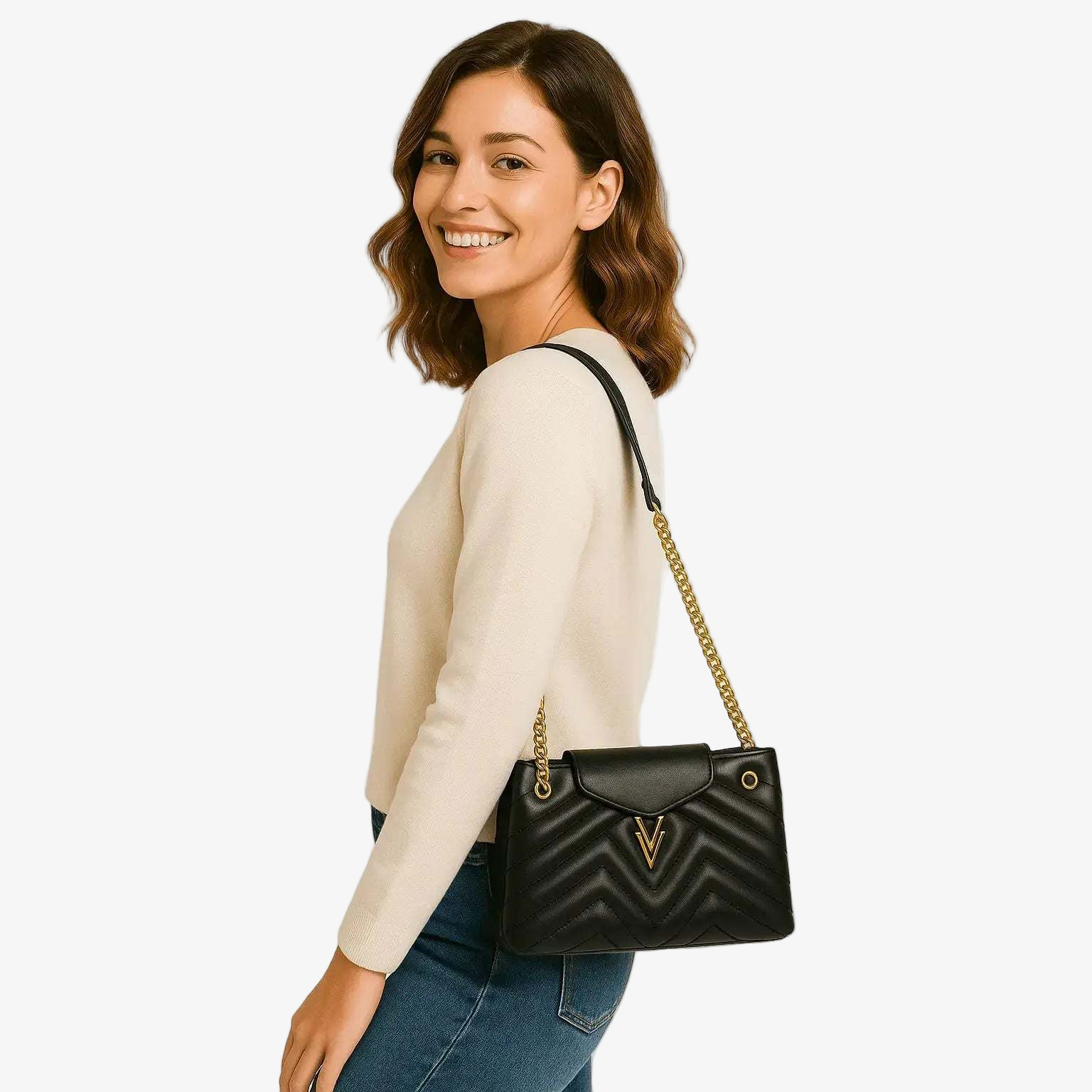 Tilly Medium Quilted Purse Black made from Vegan Leather - VAGOSHOPS