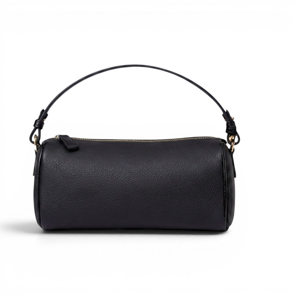 VAGOSHOPS Dani Small Black Leather Crossbody Bag with gold hardware and adjustable strap.