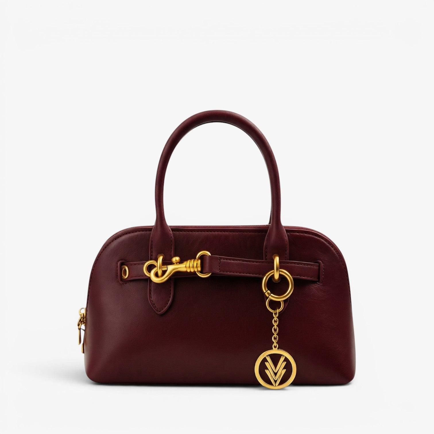 VAGOSHOPS Freya black leather purse with gold-tone hardware and iconic Three V charm, adjustable strap for shoulder or crossbody wear.