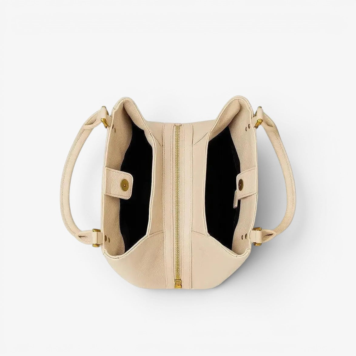 VAGOSHOPS Mari cream pebble-embossed vegan leather shoulder purse with dual straps and central zip compartment.