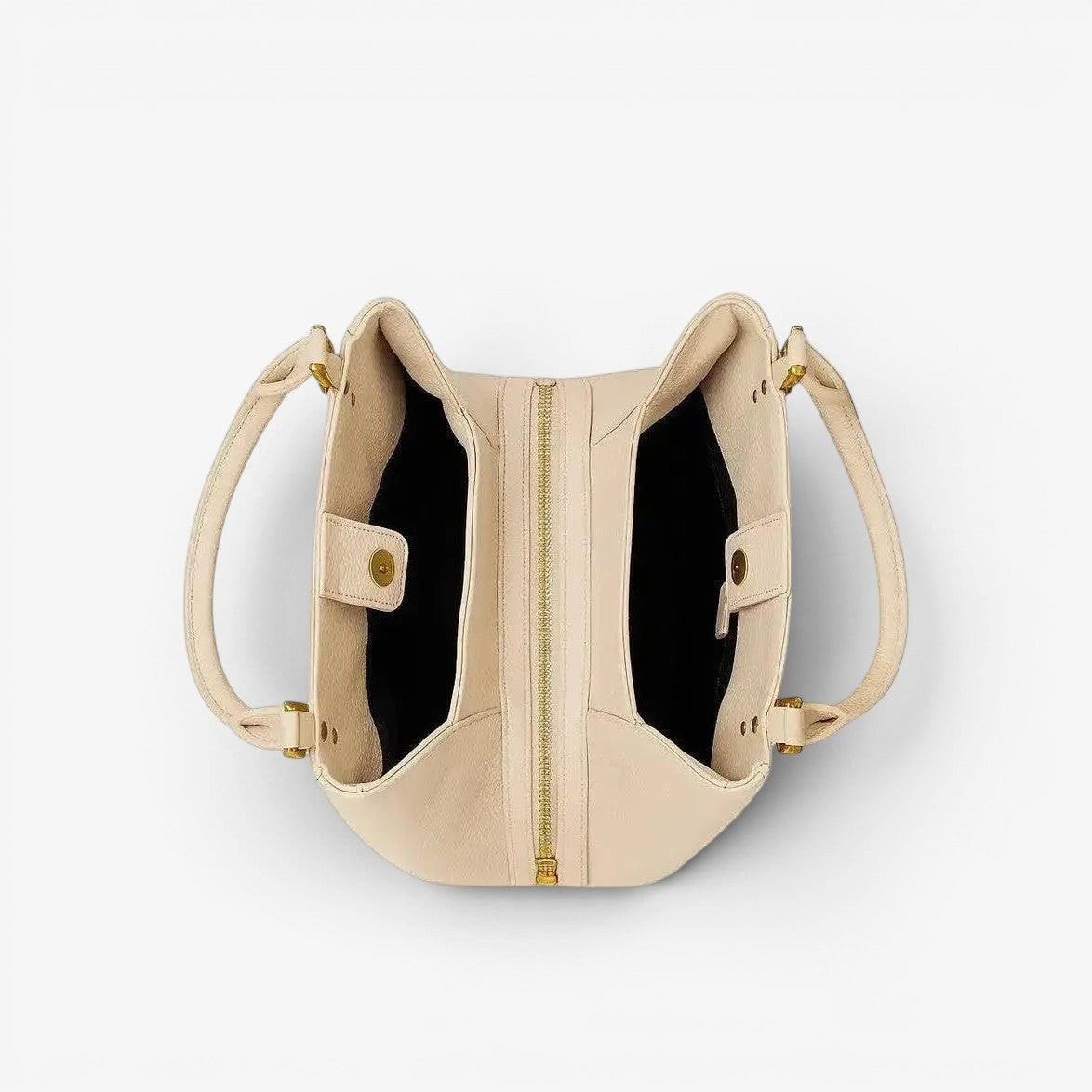 VAGOSHOPS Mari cream pebble-embossed vegan leather shoulder purse with dual straps and central zip compartment.