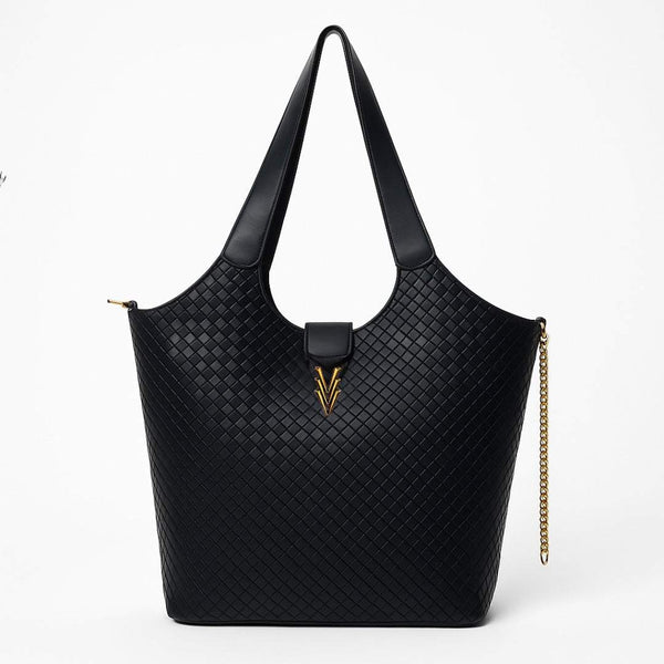 Woven Large Vegan Tote with Key Chain and Inside Pockets - VAGOSHOPS