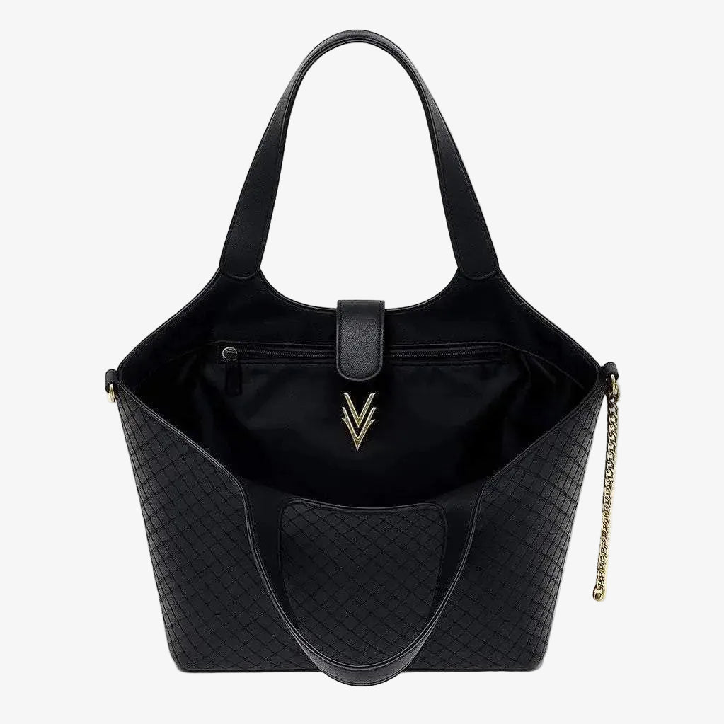 Woven Large Vegan Tote with Key Chain and Inside Pockets - VAGOSHOPS