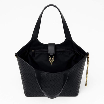 Woven Large Vegan Tote with Key Chain and Inside Pockets - VAGOSHOPS