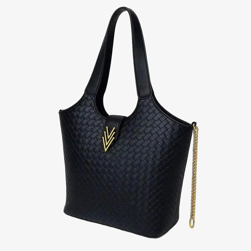Woven Large Vegan Tote with Key Chain and Inside Pockets - VAGOSHOPS