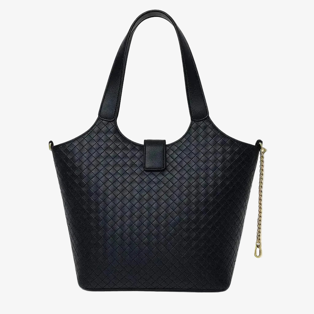 Woven Large Vegan Tote with Key Chain and Inside Pockets - VAGOSHOPS